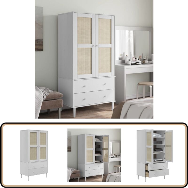 Vidaxl - Garde-robe senja aspect rotin blanc 90x55x175cm bois massif pin - Meuble De Rangement - Armoire Blanche - Dressing Moderne - Meuble Design