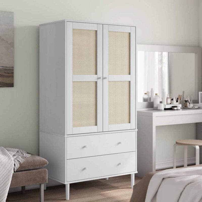 Furniture Limited - Garde-robe SENJA aspect rotin blanc