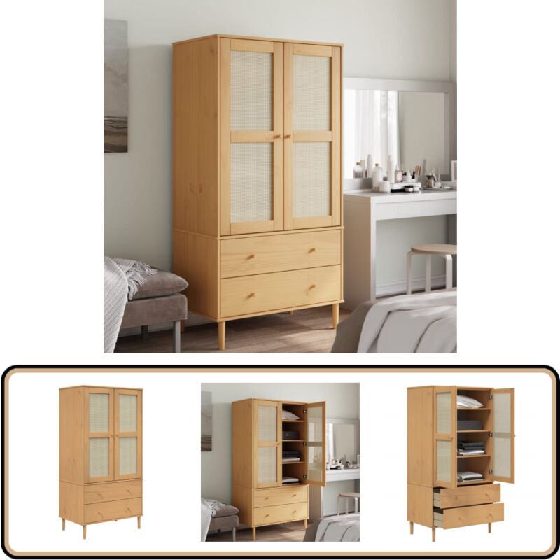 Vidaxl - Garde-robe senja aspect rotin marron bois massif de pin - Meuble De Rangement - Armoire - Dressing - Meuble Bois - Commode