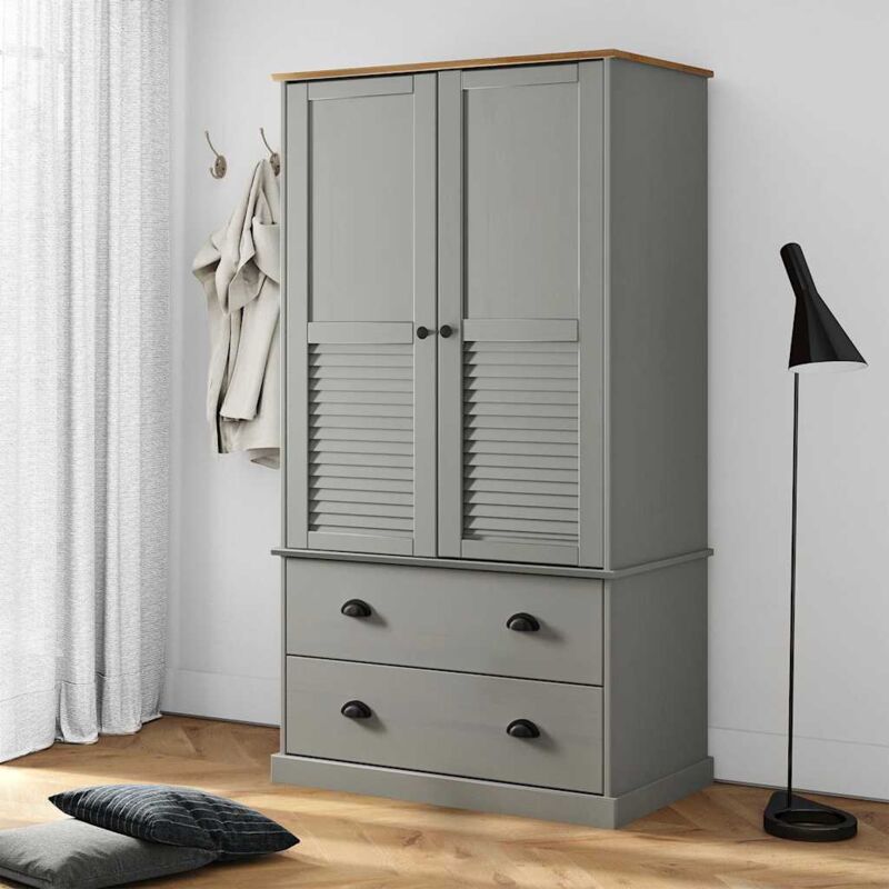 Garde robe VIGO gris 90x55x170 cm bois massif de pin