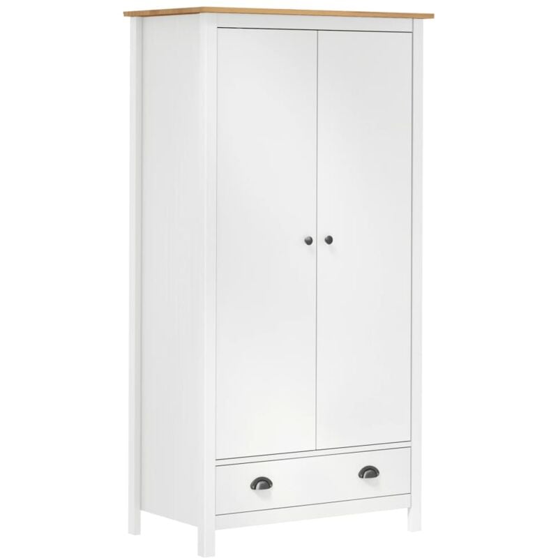 Design In - Garde-robe,Armoire de Rangement à 2 portes Hill Blanc 89x50x170cm Bois de pin solide CFW82913