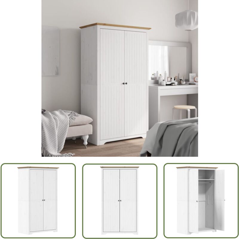 Maison Chic - The Living Store Garde-robe bodo blanc marron 99x53,5x173 cm bois massif de pin - Meubles De Rangements - Armoire - Placard - Meuble De