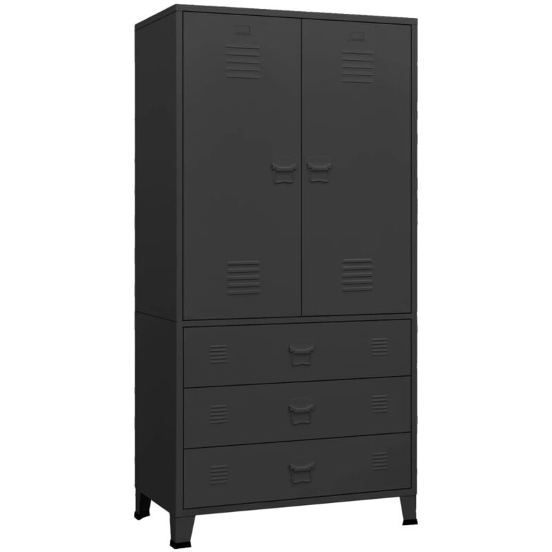 Garde-robe，Armoire industrielle Noir 90x50x180 cm Métal CFW53906