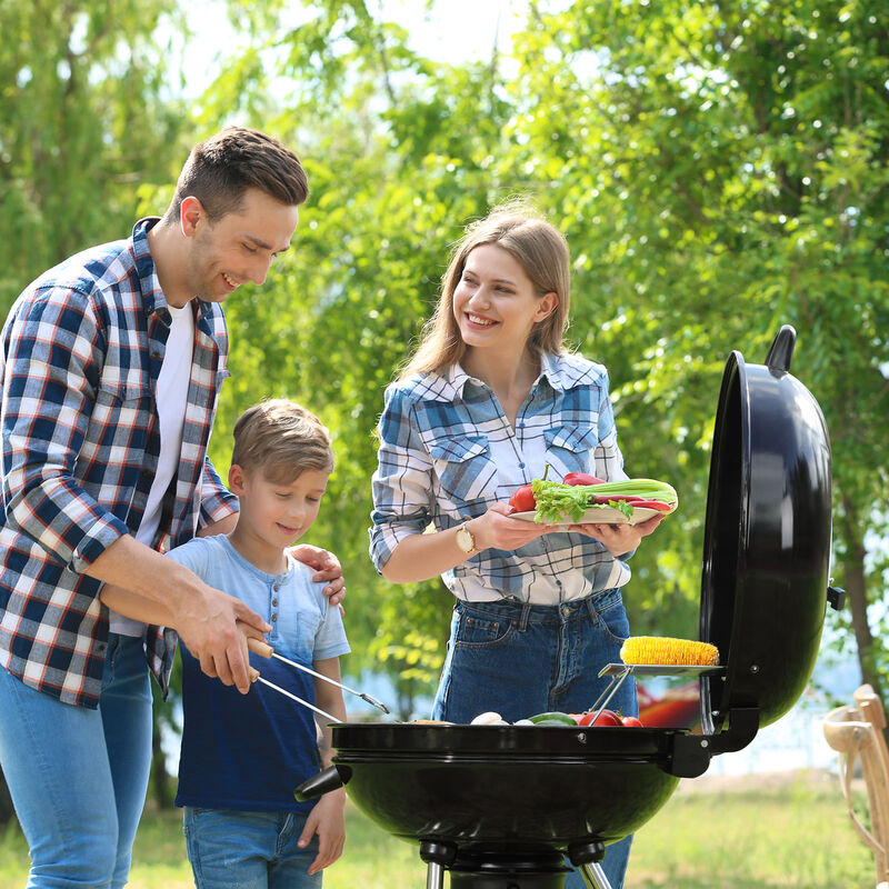 

Gardebruck Barbacoa móvil Ø54cm Parrilla portátil de metal con ruedas y termómetro integrado Grill BBQ