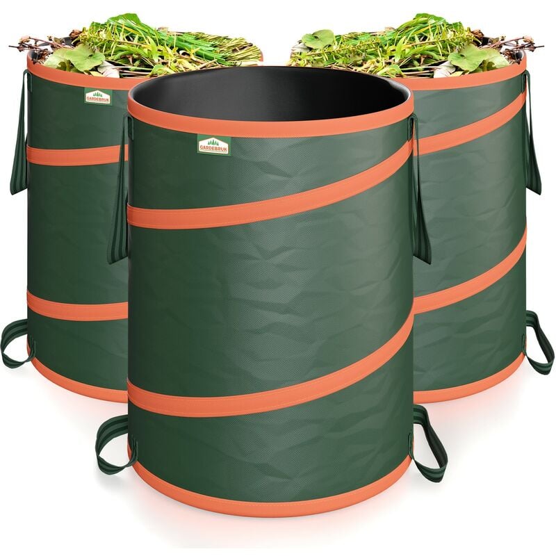 Gardebruk - 3x Pop-Up Garden Waste Bags 165 Litre Volume 30 kg Load Capacity Stable Robust Durable Washable Gardening Pop Up Lawn Grass Cuttings Leaf