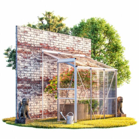 GARDEBRUK® 6x4ft Lean to Greenhouse  190x122x202cm  Walk-In Aluminium Polycarbonate Plastic Panes  Garden Green House  Roof Vent Sliding Door  Cold Frame