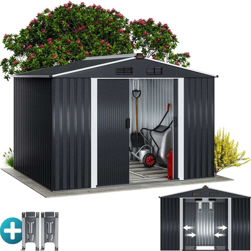 Abri de jardin métal xxl 5m² fondation 260x205x180cm porte coulissante rangement outils cabane de jardin cabanon de jardin 9m³ metallic-anthrazit