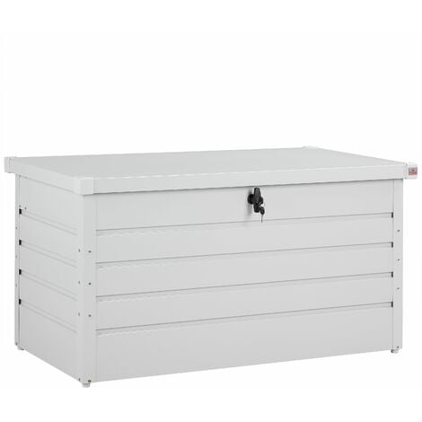 GARDEBRUK® Auflagenbox 385L Volumen Metall Abschließbar Gasdruckfeder 120x62cm Wetterfest Garten Balkon Keller Gartenbox Gartentruhe Hellgrau