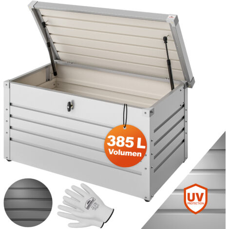 GARDEBRUK® Auflagenbox 385L Volumen Metall Abschließbar Gasdruckfeder 120x62cm Wetterfest Garten Balkon Keller Gartenbox Gartentruhe Weiß