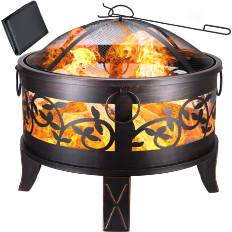 Gardebruk – Brasero rond Ø67 cm en acier imitation rouille – Protection anti-étincelles – 65 cm de hauteur – Pour barbecues et feux de camp extérieurs