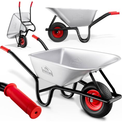 Gardebruk – Brouette de jardin 100L – Charge max. 250kg – Acier galvanisé – Roue pneumatique tout-terrain – Dimensions 140x67x58cm