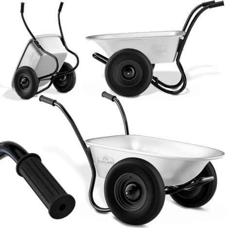 Gardebruk – Brouette de jardin 2 roues 150 kg 100 L – Cuve en acier galvanisé – Roues gonflables tout-terrain – Pour chantiers et jardinage