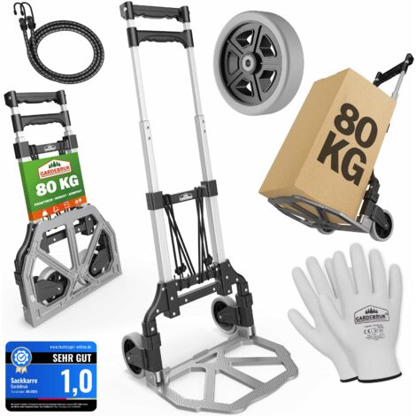 GARDEBRUK® Carrello con ruote portatutto pieghevole 80Kg alluminio Incl. guanti 2 corde carrellino portapacchi trasloco scatole carrelli portapacchi