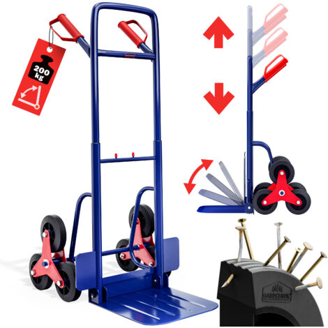 GARDEBRUK® Carretilla Plegable para Subir Escaleras hasta 200Kg Carro Transporte Mudanzas Ruedas Goma Maciza Resistente Altura Ajustable Estructura Acero