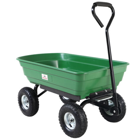Gardebruk – Chariot de jardin 75L – Benne basculante – Charge max 300 kg – Pneus en caoutchouc 26 cm – Bac en plastique vert - MAIN 75 L