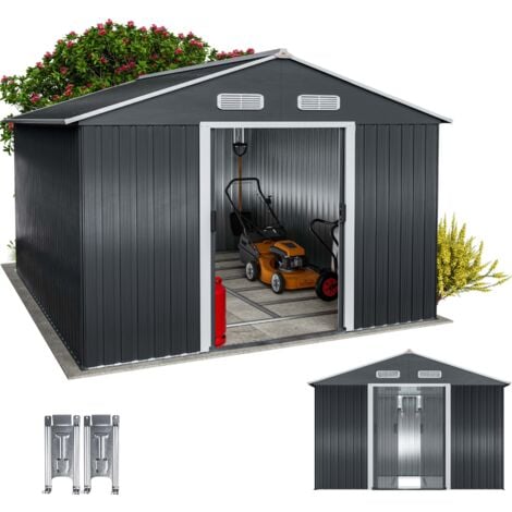 GARDEBRUK® Cobertizo Metálico Jardín XXXL 315x260x180cm Caseta Exterior 15m³ Base Refuerzo sin Suelo 4 Ganchos Almacenaje Herramientas Utensilios