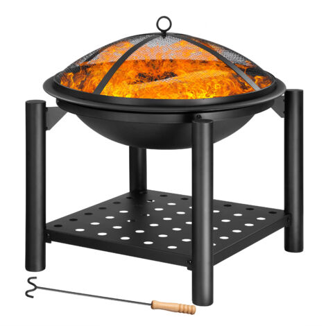 Gardebruk Feuerstelle rund Ø 55 cm Feuerhaken Funkenfluggitter Ablagefach Feuerkorb Feuerschale Grillfeuer Grill
