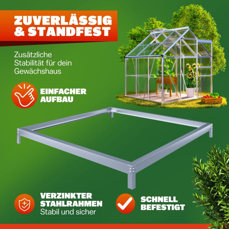 Gardebruk Versilbert Fundament Für Gewächshaus Stahl Verzinkt Sockel Stahlfundament Rahmen Inkl. Montagematerial Bodenverankerung 190X190cm