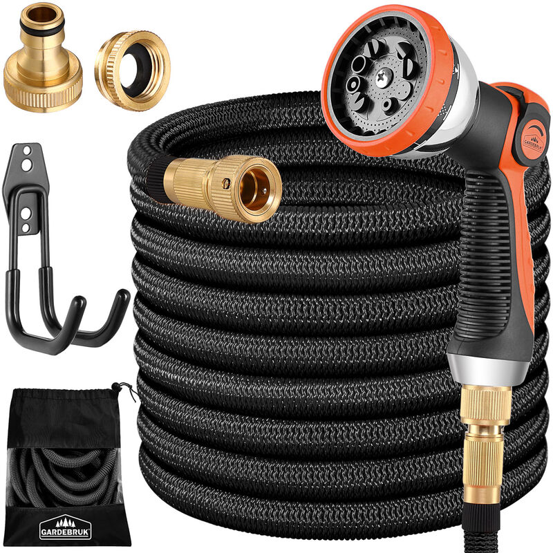 Garden hose flexible triple latex core full brass adapter outdoor flexible hose water hose schwarz - 22m (de) - Gardebruk