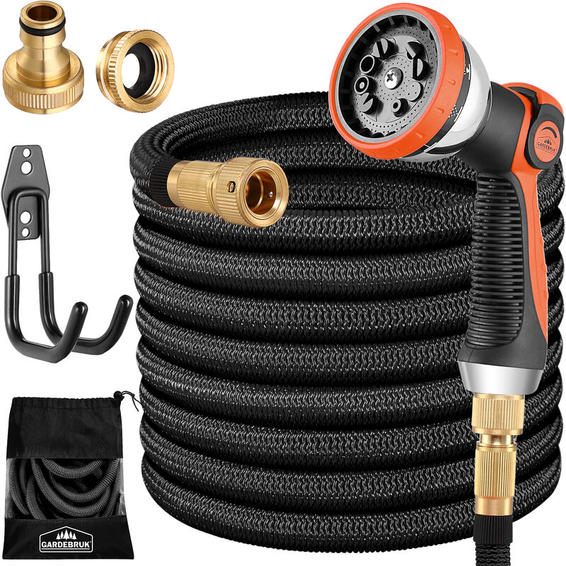 Garden hose flexible triple latex core full brass adapter outdoor flexible hose water hose schwarz - 15m (de) - Gardebruk
