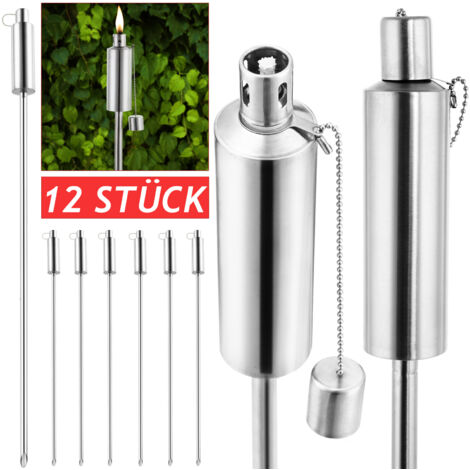 GARDEBRUK® Gartenfackel Öl 330ml Edelstahl Rostfrei Silber 115cm Hoch Ölfackeln Fackel Ölfackel Fackeln Garten Beleuchtung  12er Set