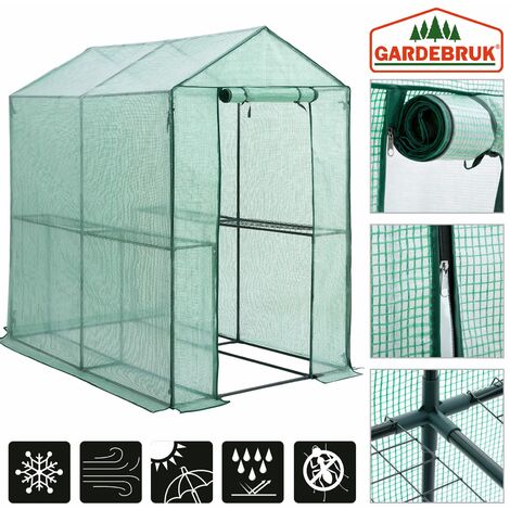 Gardebruk® Gewächshaus 190x186x120 cm Tomatengewächshaus Begehbar mit 4 Ablagen Foliengewächshaus Treibhaus mit Aufrollbarer Tür für Garten & Balkon Stabil, UV-beständig, Grün