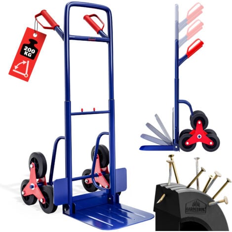 GARDEBRUK® Heavy Duty Hand Truck  Portable Folding Stair Climbing Cart  200kg Load Capacity  6-Wheels  3-Level Height Adjustable  Telescopic Handle  Sack Climber Trolley  All Terrain Warehouse Deliver