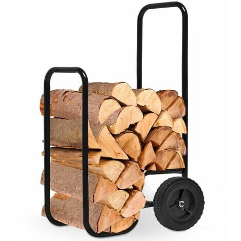 DEUBA GARDEBRUK® Kaminholzwagen Groß 105x56x45cm 80 kg Stahl Brennholzkarre Holzwagen Holzkorb Sackkarre Transportwagen Schwarz