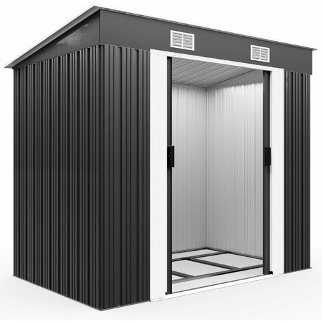 Gardebruk L Cobertizo de Metal 3,1m³ 196x122x182 Antracita con Base Puerta Corrediza Almacenaje Exterior de Jardín Galpón 1,8m²