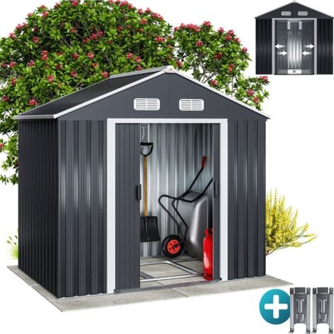 GARDEBRUK® Large 6x4' Metal Tool Shed With Foundation  2m² 4m³  Apex Roof  196x132x188cm  Sliding Door  Galvanised Steel Garden Equipment Bike Log Storage  Anthracite Grey