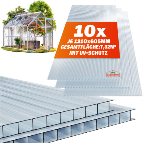 GARDEBRUK® Polycarbonate Twin Wall Sheets  4mm/6mm  10.25/7.3m²  Double Wall  Roofing  Greenhouse  Clear  Multi Panels Plastic  Outdoor  Canopy  Cold Frame  121x60.5cm  10er Set 6mm (de)