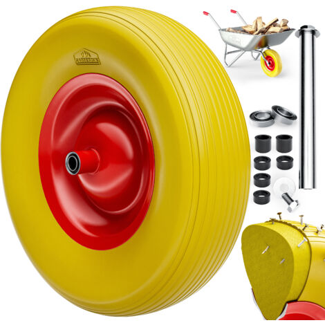 GARDEBRUK® Rueda para Caretilla en Goma Llanta en Acero Rojo 4.80/4.00-8 Ø 390mm a Prueba de Pinchazos Eje Incluido Amarillo / Negro Yellow (en)