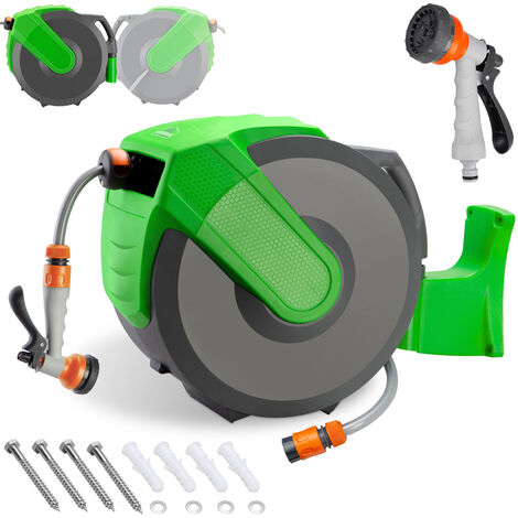 GARDEBRUK® Schlauchtrommel 30 + 2m Schlauchaufroller Handbrause 7 Funktionen 180° Schwenkbar Aufwickelstopper