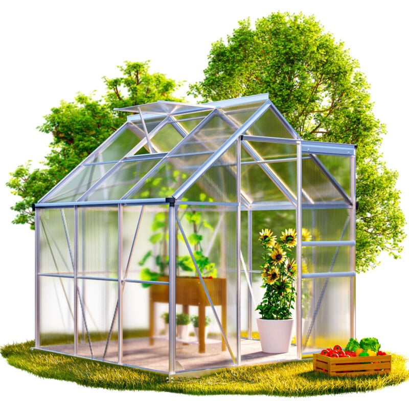 GARDEBRUK® Serre de jardin aluminium 3,6m²-7,2m² serre polycarbonate serre à tomates plantes légumes potager semis porte coulissante lucarnes 190 x