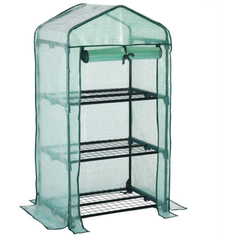 Gardebruk – Serre de jardin mini 126x49x69cm – Bâche polyéthylène 140g/m² – 3 étagères acier laqué – Protection contre intempéries et insectes