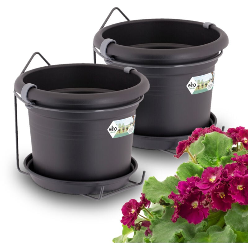 Gardebruk - Set de pot de fleurs green basics Potholder Noir 11x10 cm rond Cache-pot Jardinière Plastique Plantes Balcon Jardin Set de 2