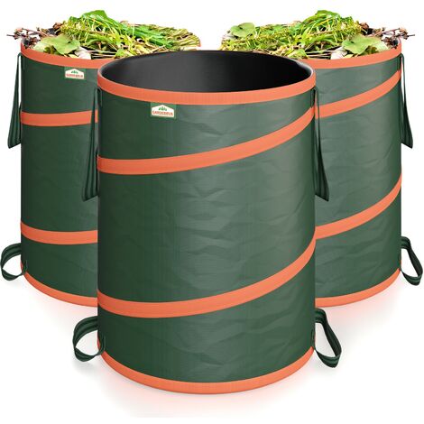 Gardebruk Set sacchi da giardinaggio pop up 3x 165L= 495L rinforzo in molla a spirale doppia cucitura sacchi per rifiuti sacchi da giardino