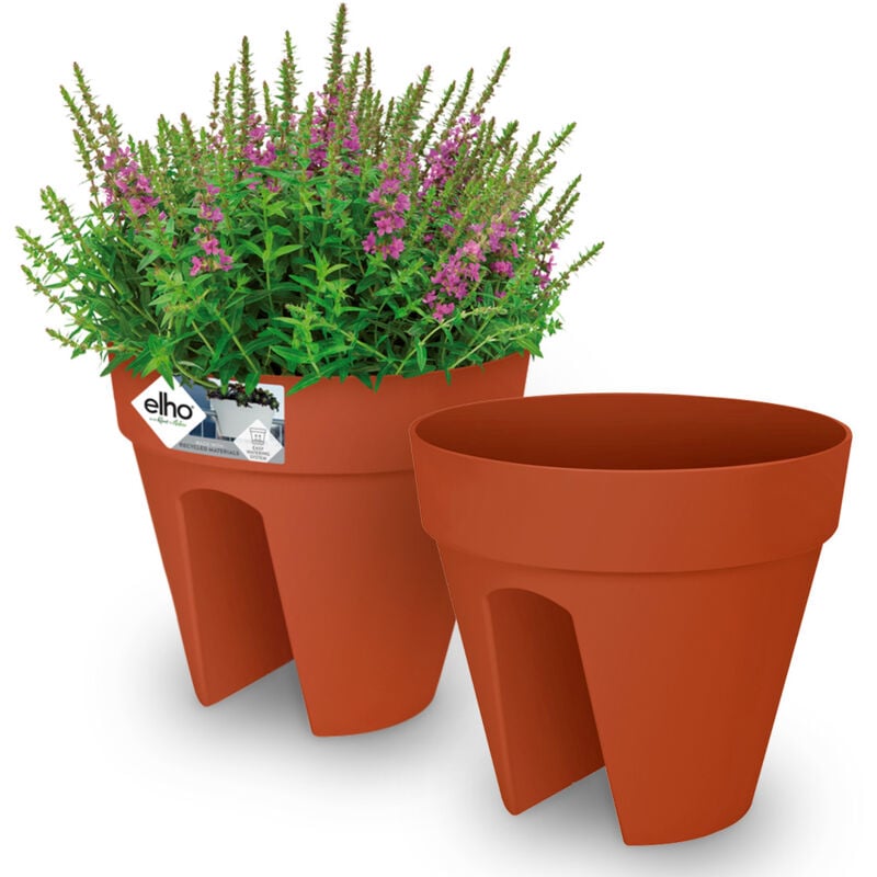 Gardebruk - Sets de pots de fleurs loft urban Terracotta Support pour balcon 28x25 cm Rond Bac à fleurs Bac à plantes Balcon Set de 2