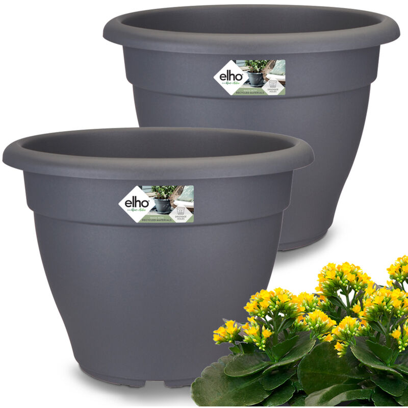 Sets de pots de fleurs torino campana Anthracite 29x22cm rond Cache-pot Pot à plantes plastique Caisse à fleurs Set de 2 - Gardebruk