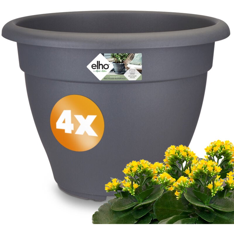 Sets de pots de fleurs torino campana Anthracite 29x22cm rond Cache-pot Pot à plantes plastique Caisse à fleurs Set de 4 - Gardebruk