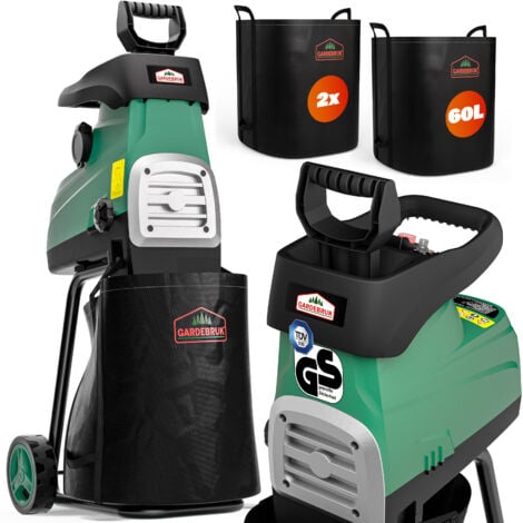 GARDEBRUK® Trituradora Silenciosa Herramienta de Jardín 3100W máx. 44 mm Grosor de Rama 2 Bolsas de Recolección 60L