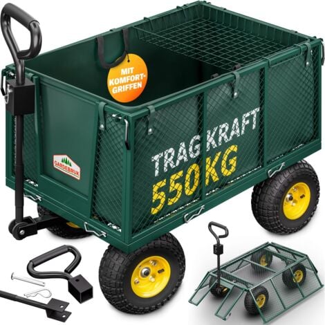 GARDEBRUK® Trolley on Wheels  550kg Load Capacity  Wagon Cart With Removable Tarpaulin  Drinks Trolley Handcart Garden Outdoor Beach Trolley Shopping Trolley