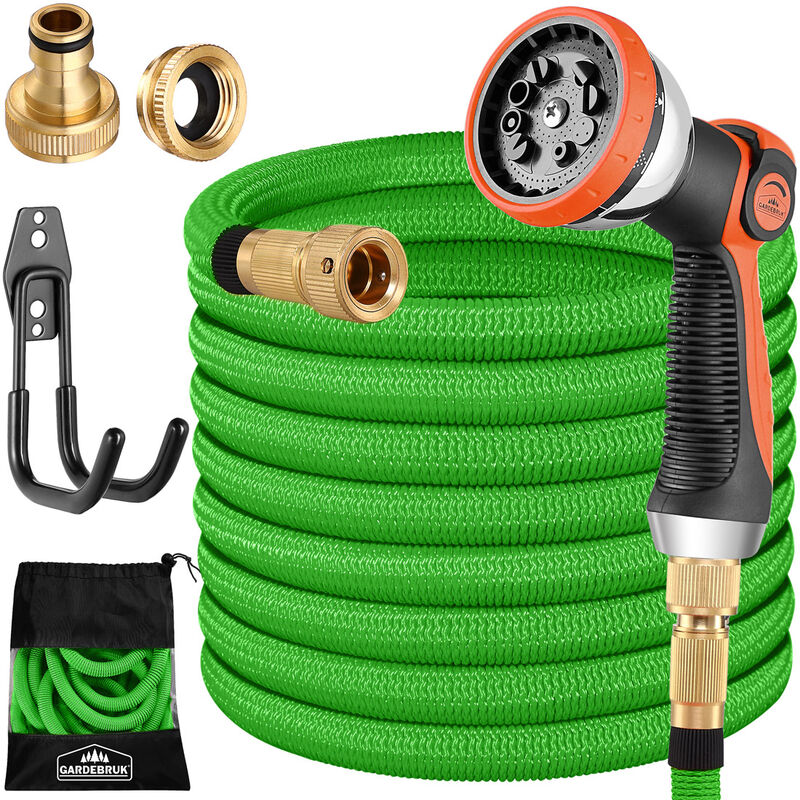 Gardebruk Tuyau d'arrosage flexible Latex triple épaisseur Adaptateur en laiton 12 bars Jardin Plantes Vert - 22m