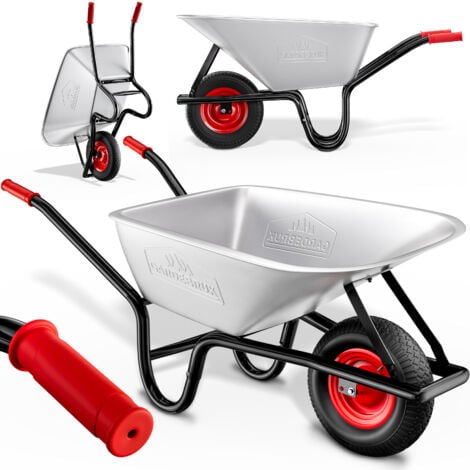 GARDEBRUK® Wheelbarrow 100L Capacity Load Up To 250KG Home Garden Trolley Heavy Duty Hand Cart Galvanised Powder Steel Rim All Terrain Pneumatic Tyre Silver & Red