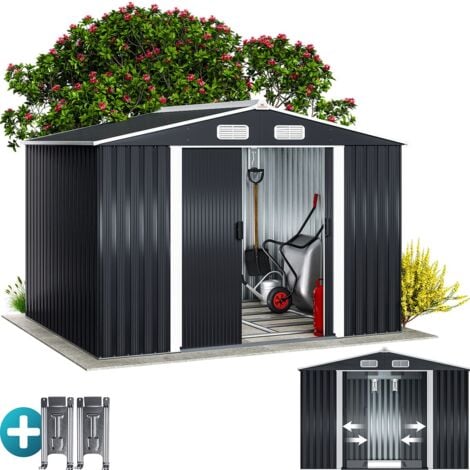 GARDEBRUK® XXL 8x6' Metal Tool Shed With Foundation  5m² 9m³  Apex Roof  260x205x180cm  Sliding Door  Galvanised Steel Garden Equipment Bike Log Storage  Anthracite