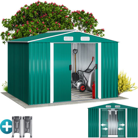 GARDEBRUK® XXL Metall Gerätehaus 5m² mit Fundament 260x205x180cm Schiebetür Grün Geräteschuppen Gartenhaus 9m³