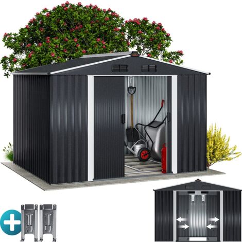 GARDEBRUK® XXL Metall Gerätehaus 5m² mit Fundament 260x205x180cm Schiebetür Metallic Geräteschuppen Gartenhaus 9m³ metallic-grau