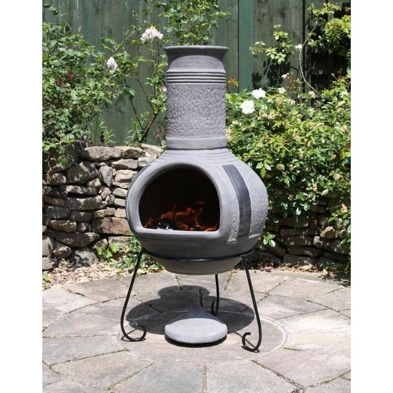 Image of Linea Grey Mexican Clay Chimenea Fire Pit Garden Heater Extra Large xl - Gardeco