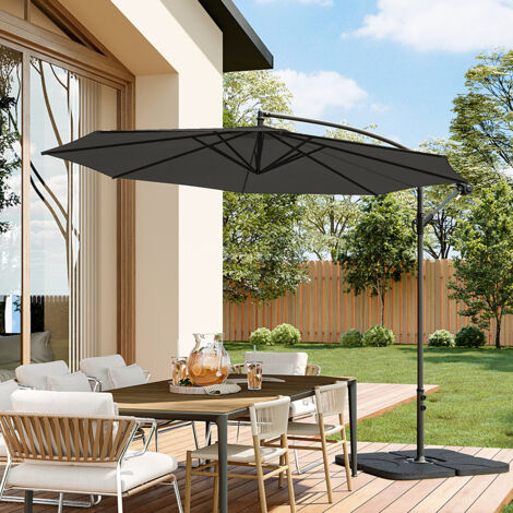 Garden 3M Black Banana Parasol Cantilever Hanging Sun Shade Umbrella Shelter