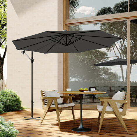 Garden 3M Black Banana Parasol Cantilever Hanging Sun Shade Umbrella Shelter with Cross Base